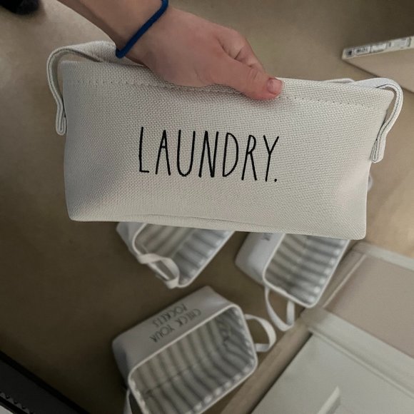 rae dunn cream/ off white laundry storage organization basket bin sorter nwot - Picture 1 of 9